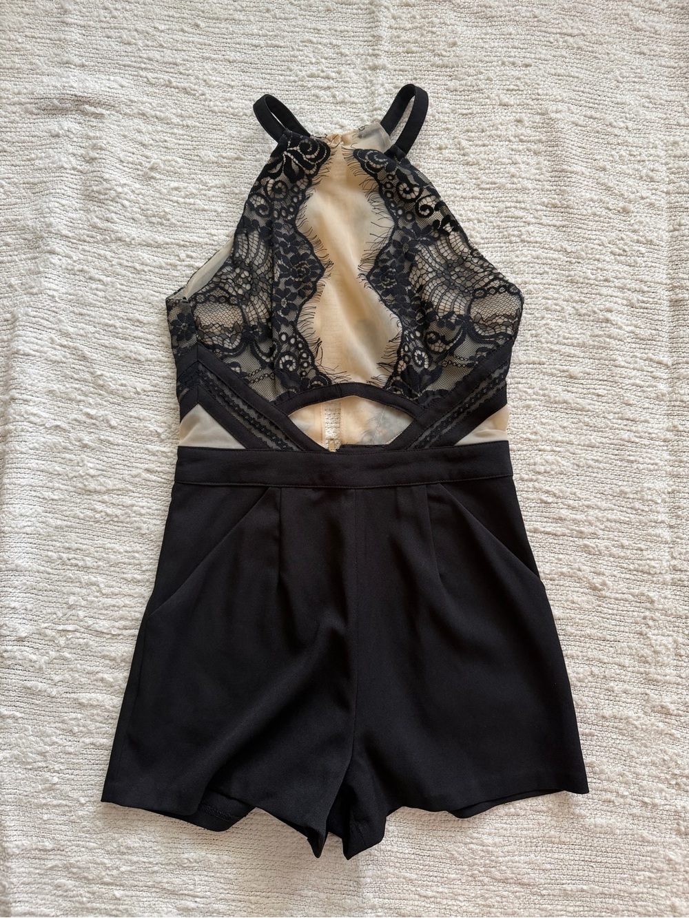 Black Lace Romper, Mini Shorts